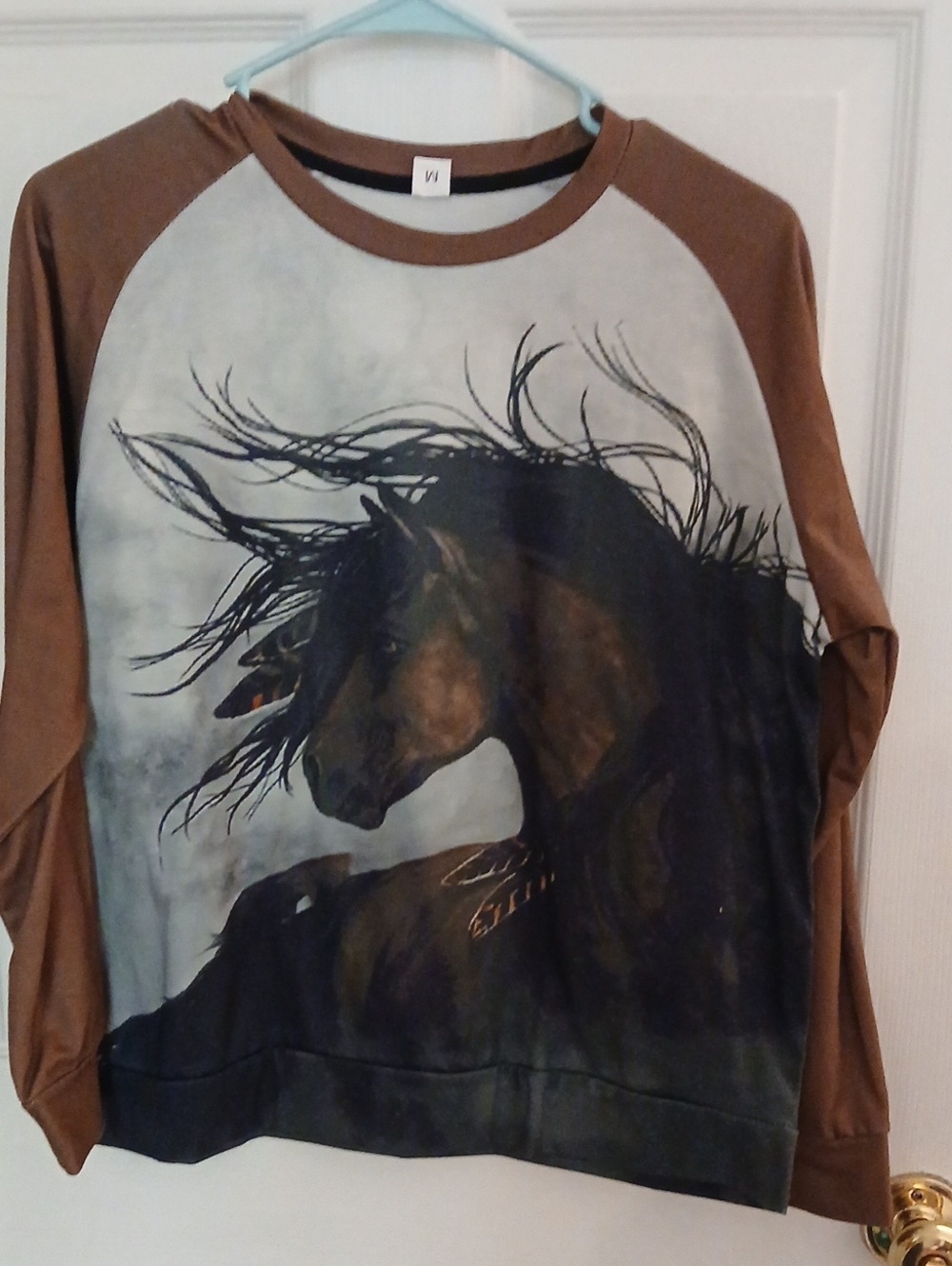 Women's Brown Raglan Top with Horse Graphic